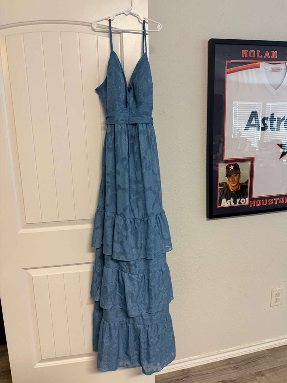 Azazie Dusty Blue Tiered V-Neck Maxi Dress